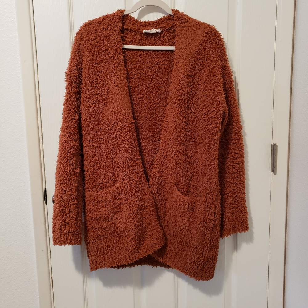 Pink republic fuzzy brown cardigan